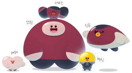 SR 기업성장 응답센터 마스코트 - 서비스,안전,신속,배려,혁신