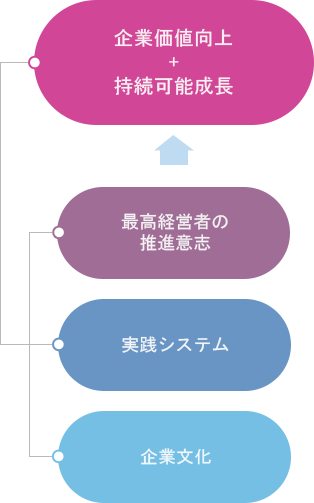 최고경영자(CEO)추진의지 + 실천시스템(conducting system) + 기업문화(corporate culture) = 기업가치제고+지속가능성장